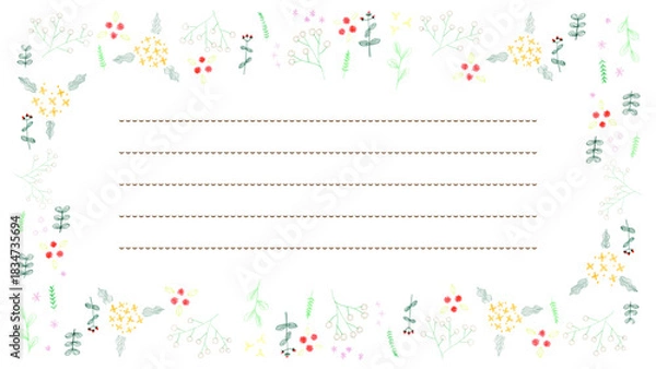 Obraz かわいいお花の手描き色鉛筆フレーム