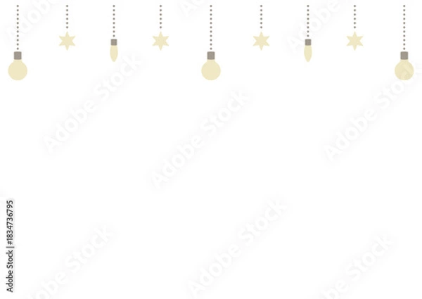 Fototapeta 吊り下げた電球と星モチーフをあしらった淡色のフレーム風装飾ライン