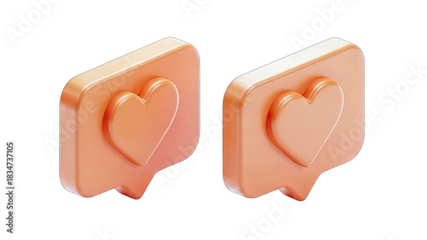 Fototapeta Two Orange 3D Like Icons With Heart Symbol Inside Speech Bubbles Isolated On White Background