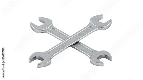 Fototapeta Two Silver Metal Wrenches Crossed Over Each Other Isolated on a Transparent Background Representing Tools and Mechanics