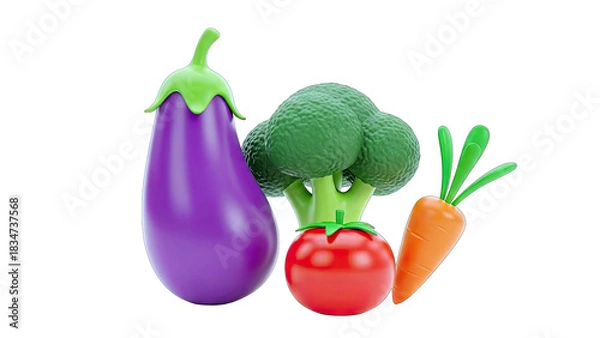 Fototapeta Vibrant Assortment of Fresh Vegetables Including an Eggplant Broccoli Tomato and Carrot Grouped Together on a Clean Transparent Background Ideal for Healthy Eating Concepts