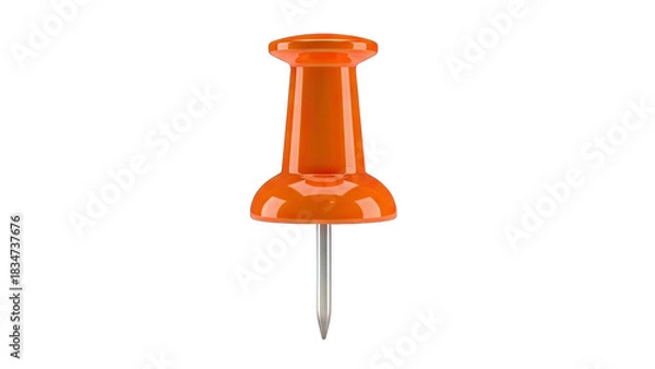 Fototapeta Vibrant Orange Push Pin With Silver Metal Pin Set Against A Clean White Background Highlighting Its Simple Shape and Smooth Texture Ideal For Office Supplies And Organization Concepts