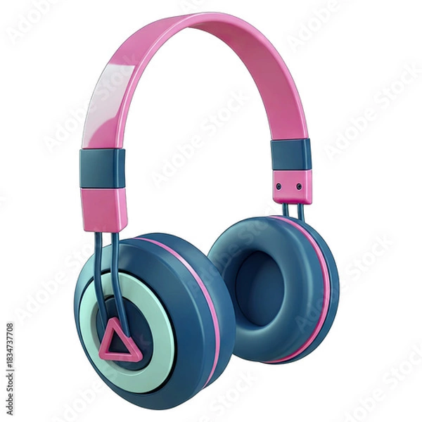 Fototapeta Vibrant Pink and Navy Blue Headphones with Teal Accents Featuring a Geometric Design Isolated on a Clean White Background Representing Modern Audio Technology and Stylish Accessories