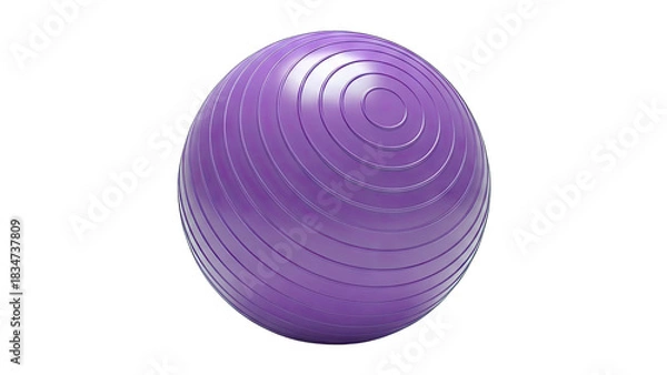 Fototapeta Vibrant Purple Exercise Ball with Reflective Grooves Isolated on a Clean White Background Showcasing a Smooth Spherical Shape and Dynamic Lighting