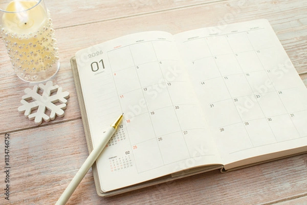 Fototapeta 카피공간이 있는 2026년 한국의 1월 달력