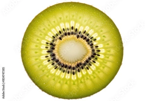 Fototapeta Close up macro shot of fresh ripe golden kiwi fruit slice vibrant green yellow