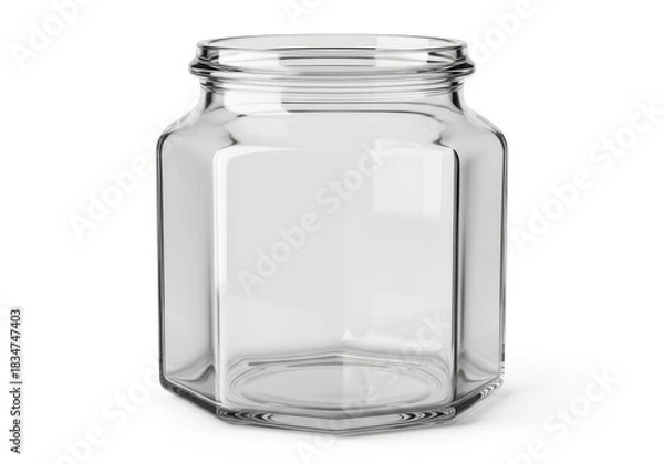 Fototapeta Clear glass hexagonal jar for storage food preserving and crafting supplies