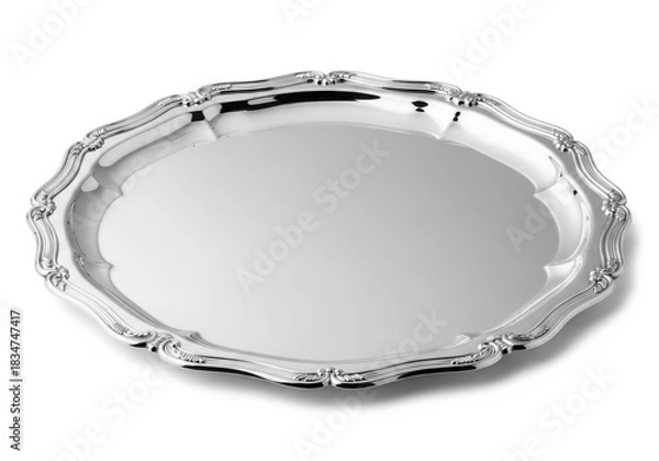 Fototapeta Elegant oval silver serving platter with decorative bamboo-inspired border elegant for any occasion