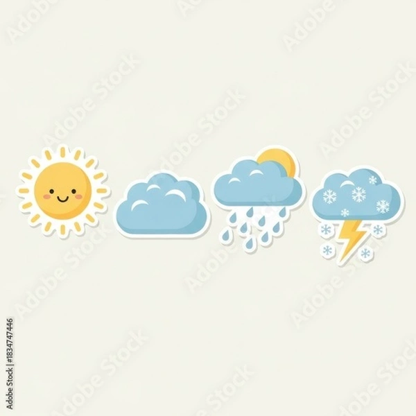 Fototapeta Sunny day to stormy weather weather icons set featuring sun clouds rain lightning