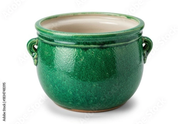 Fototapeta Antique green ceramic pot with handles rustic decorative container pottery