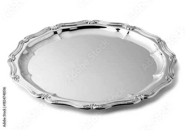 Fototapeta Elegant oval silver serving platter with decorative bamboo-inspired border elegant for any occasion