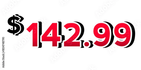 Fototapeta Red price tag 142.99 dollars sign symbol on transparent background. Perfect for advertising, sale banners, product promotion, discount labels, and e-commerce graphics design elements.
