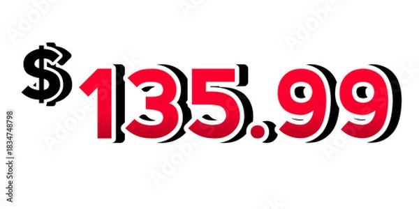 Fototapeta Red price tag 135.99 dollars sign symbol on transparent background. Perfect for advertising, sale banners, product promotion, discount labels, and e-commerce graphics design elements.