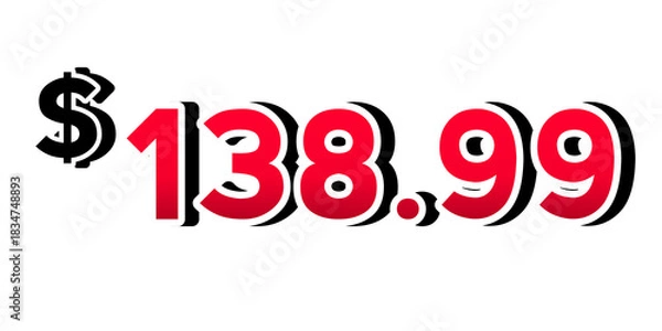 Fototapeta Red price tag 138.99 dollars sign symbol on transparent background. Perfect for advertising, sale banners, product promotion, discount labels, and e-commerce graphics design elements.