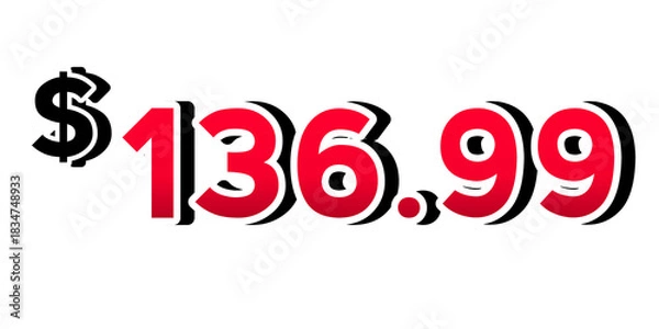 Fototapeta Red price tag 136.99 dollars sign symbol on transparent background. Perfect for advertising, sale banners, product promotion, discount labels, and e-commerce graphics design elements.