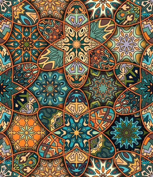 Fototapeta Seamless pattern. Vintage decorative elements. Hand drawn background. Islam, Arabic, Indian, ottoman motifs. Perfect for printing on fabric or paper.