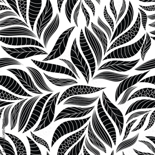 Obraz Abstract outlined leaves seamless pattern, leaf pattern, floral pattern