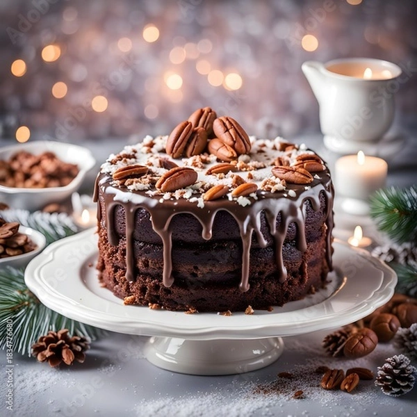 Obraz Chocolate Pecan Cake on Stand