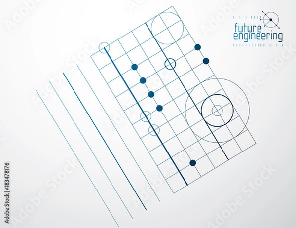 Fototapeta Futuristic abstract vector technology background. Mechanical engineering wallpaper.