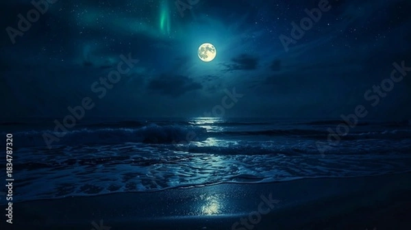 Fototapeta Ocean nights with moonlight blue vibes for background design elements