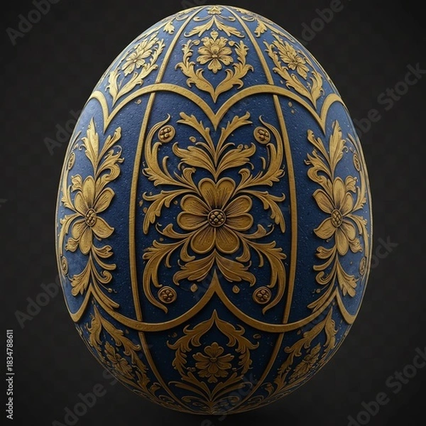 Obraz Blue egg with gold floral pattern