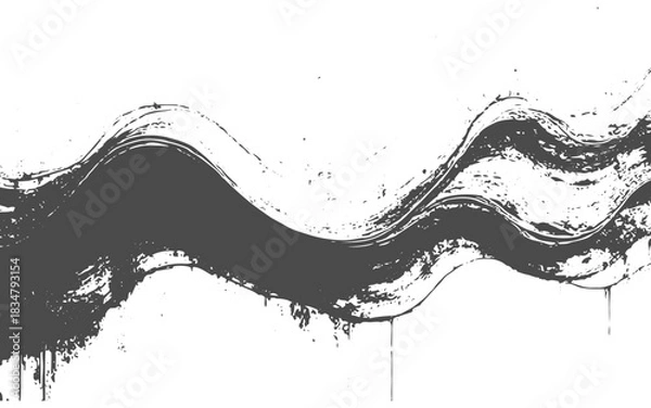Fototapeta Wavy Dark Brush Stroke Texture on White Background, Abstract Ink Stroke Pattern, Grunge Artistic Texture for Posters, Flyers, and Digital Design.