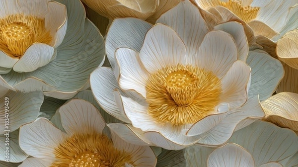 Fototapeta Close Up View of Decorative Floral Art with Intricate Paper Cut Details and Golden Accents