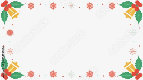 Obraz Vector Christmas frame background with flat design, featuring a minimalist aesthetic, vibrant festive colors, and bold lines, set against a clean and simple