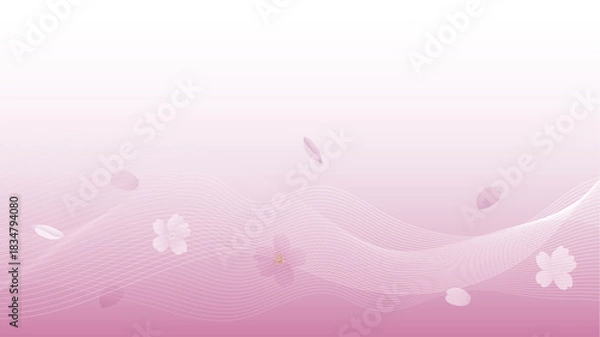 Obraz 桜の花と曲線の抽象的な背景イラスト