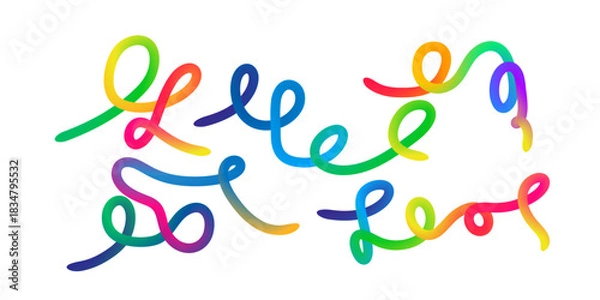 Obraz Gradient color line waves with 3D swirl elements forming wavy organic doodle shapes ideal for playful artistic abstract modern graphic design compositions