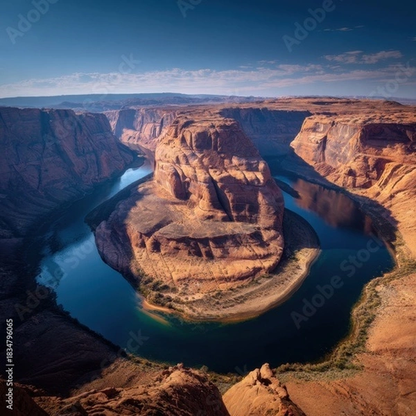 Fototapeta Panoramic View of Horseshoe Bend Canyon with the Colorado River under Sunlight
