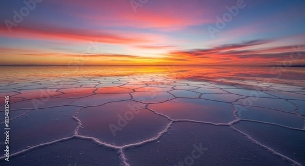 Obraz Magnificent reflections of colorful clouds over the expansive salt flats at dawn