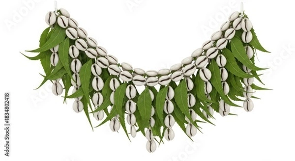 Obraz Elegant arrangement of seashells and green foliage showcasing natural aesthetics with a unique