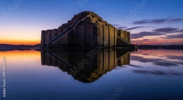 Obraz Dramatic reflection of the Ziggurat of Ur at dusk showcases architectural legacy