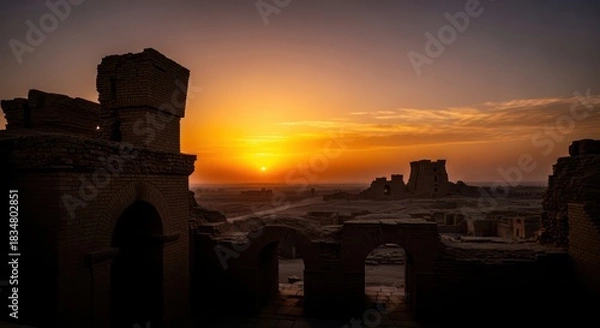Obraz Ancient ruins at sunrise evoke a sense of history and the passage of time in the desert landscape