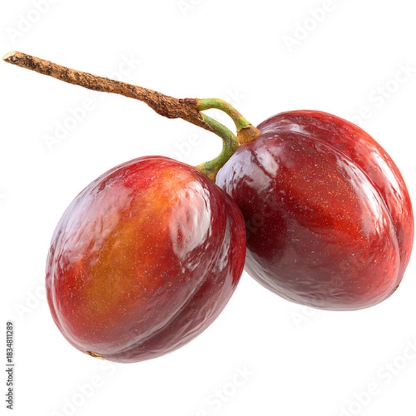 Obraz Ripe plums with leaves png