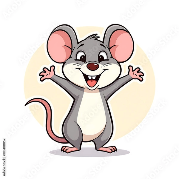 Fototapeta Cartoon mouse illustration cute happy mouse character vector graphic design for kids and animation art on transparent background