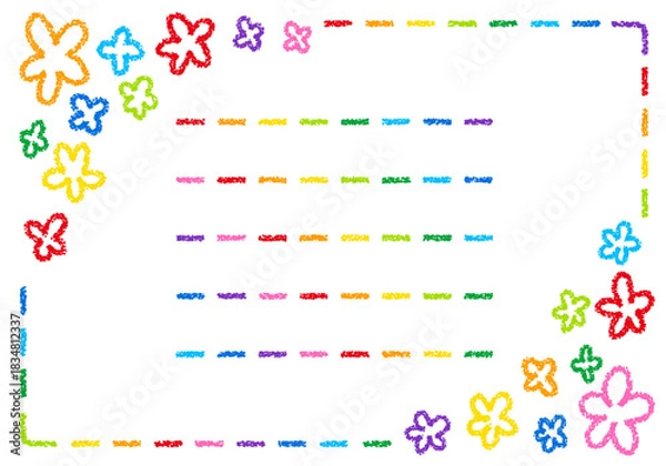 Obraz 手描きのクレヨン素材　背景　花のフレーム　カード