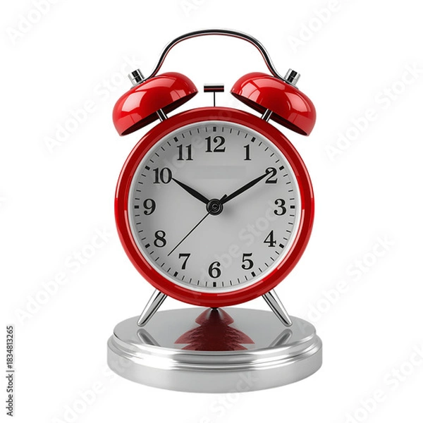 Fototapeta Red alarm clock vintage style wake up time management retro clock classic timepiece bedroom decor time piece on transparent background