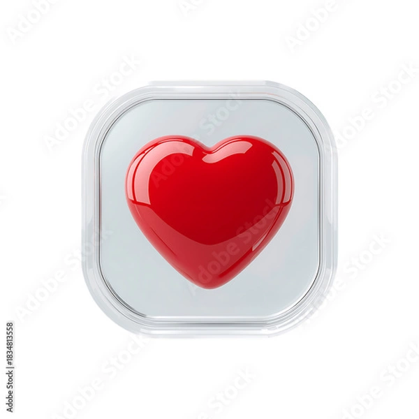 Fototapeta Red heart love valentine's day romantic passion affection symbol care emotion feeling 3d render icon on transparent background
