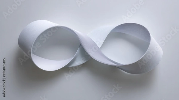 Fototapeta Minimalist paper knot in smooth matte ribbon, continuous loop optical illusion