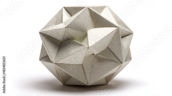 Fototapeta Origami polyhedron sculpture in dodecahedron shape, hand-folded from ivory paper