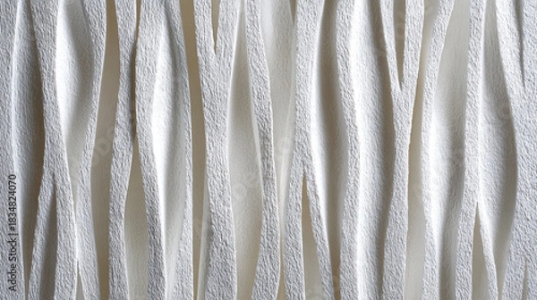 Fototapeta Tall paper monolith with vertical slits, carved from dense white fiberboard
