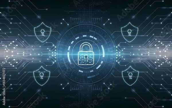 Obraz Cybersecurity Protection Background with Digital Lock and Tech Circuit