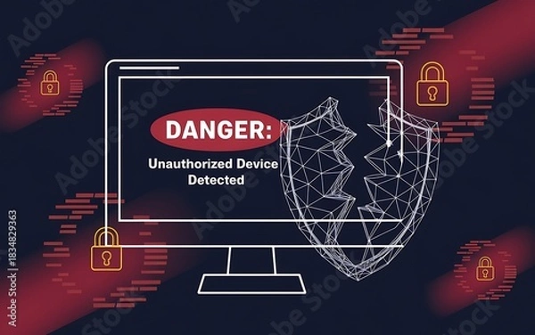 Obraz Cybersecurity Shield Interface with Digital Padlock and Futuristic HUD Elements Background