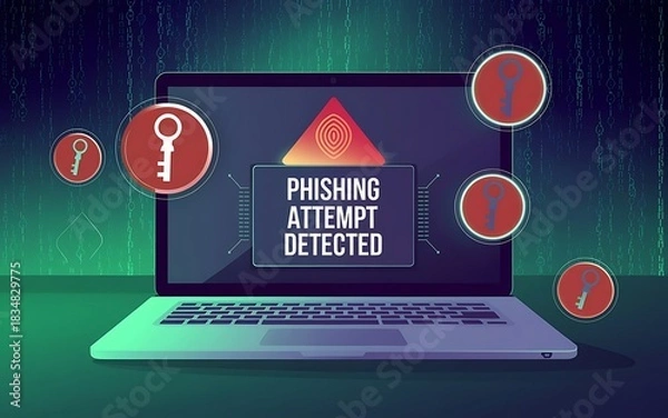 Obraz Phishing Detection Warning with Digital Keys and Cyber Interface