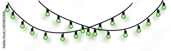 Fototapeta A simple vector graphic of two draped garlands featuring glowing green pepper-shaped lamp bulbs for festive celebrations