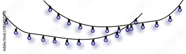 Fototapeta Festive string lights with blue bulbs casting subtle shadows, perfect for celebrating holidays and adding a touch of magic to any event