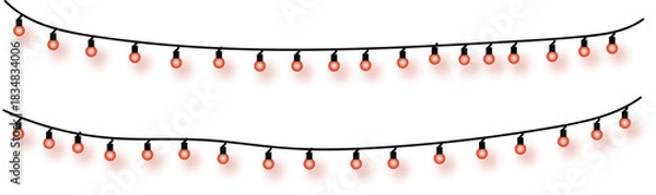 Fototapeta Two festive strings of whimsical hanging red chili pepper fairy lights, a decorative lamp garland concept for parties and celebrations