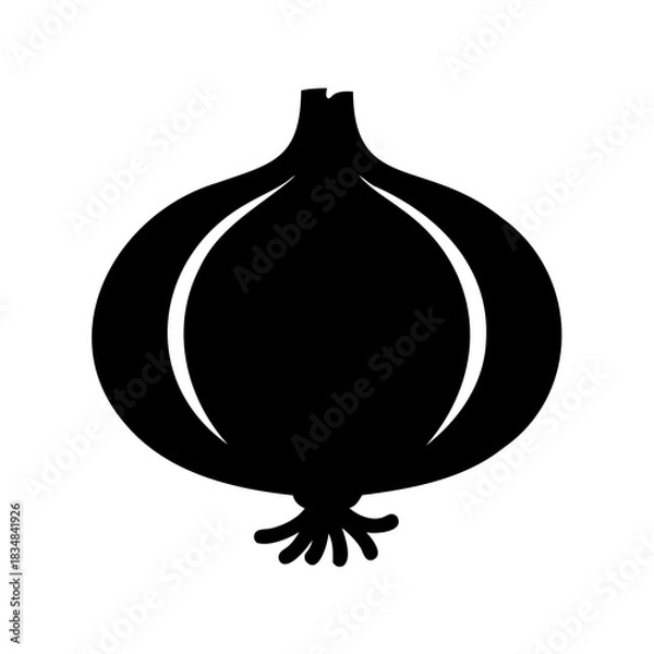 Fototapeta A simple black vector illustration of a bulb onion with roots